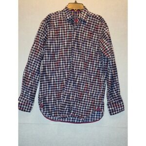 Luchiano Visconti Black Mens Small Plaid Button Down Shirt Navy Red Cotton Turke